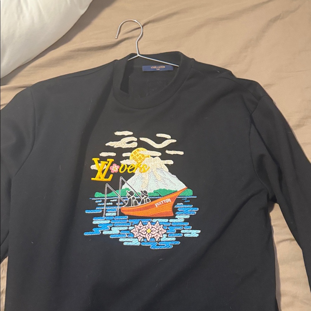 Louis Vuitton Black Sweatshirt with Colorful Boat Graphic